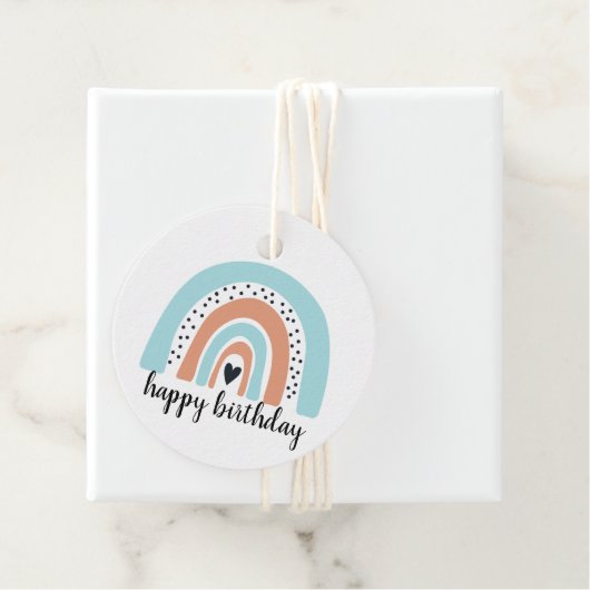 Happy Birthday Rainbow Blue Peach Bedankjes Labels (In situ)