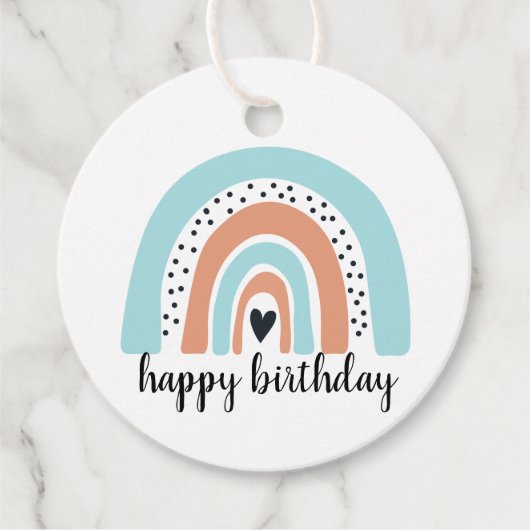 Happy Birthday Rainbow Blue Peach Bedankjes Labels (Voorkant)