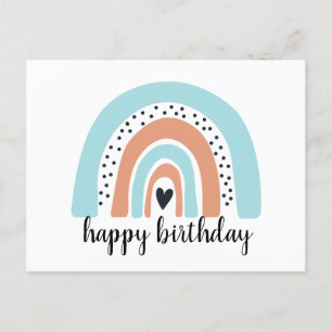 Happy Birthday Rainbow Blue Peach Briefkaart