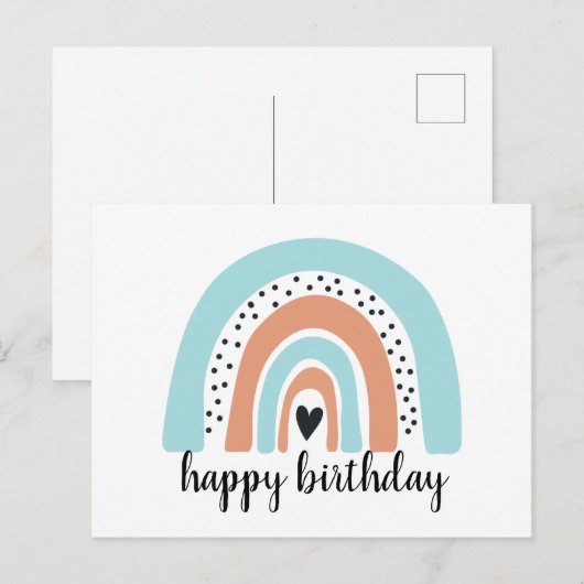 Happy Birthday Rainbow Blue Peach Briefkaart (Voorkant / Achterkant)