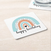 Happy Birthday Rainbow Blue Peach Kartonnen Onderzetters (Schuin)