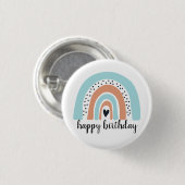 Happy Birthday Rainbow Blue Peach Ronde Button 3,2 Cm (Voorkant /achterkant)