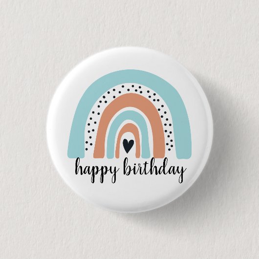 Happy Birthday Rainbow Blue Peach Ronde Button 3,2 Cm (Voorkant)