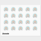 Happy Birthday Rainbow Blue Peach Ronde Sticker (Vel)