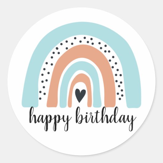 Happy Birthday Rainbow Blue Peach Ronde Sticker (Voorkant)