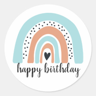 Happy Birthday Rainbow Blue Peach Ronde Sticker