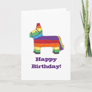 Happy Birthday Rainbow Donkey Pinata Fiesta Party Kaart