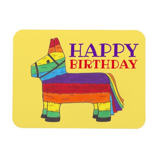 Happy Birthday Rainbow Donkey Pinata Fiesta Party Magneet (Horizontaal)