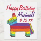 Happy Birthday Rainbow Donkey Pinata Fiesta Party Wijn Etiket (Enkel label)