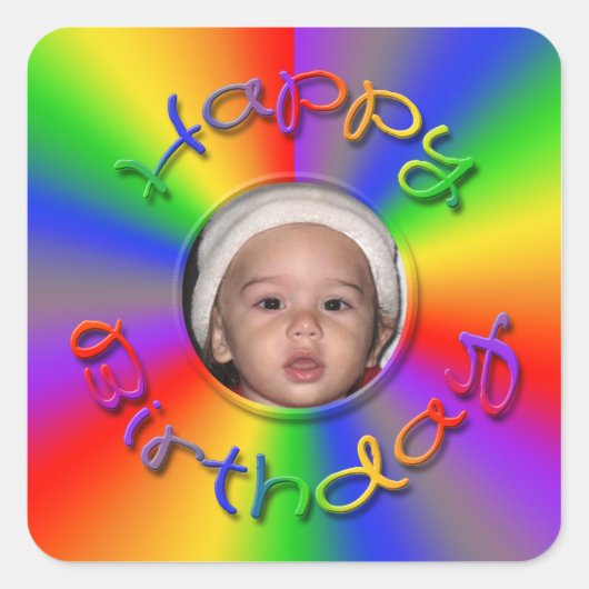 Happy Birthday Rainbow Foto Stickers Sjabloon (Voorkant)