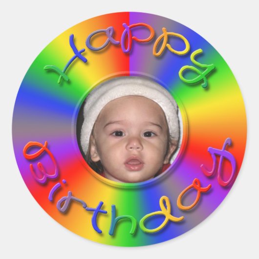 Happy Birthday Rainbow Foto Stickers Sjabloon (Voorkant)