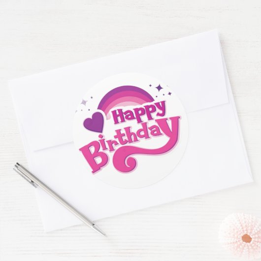 Happy Birthday Rainbow Heart Round Sticker  (Envelop)