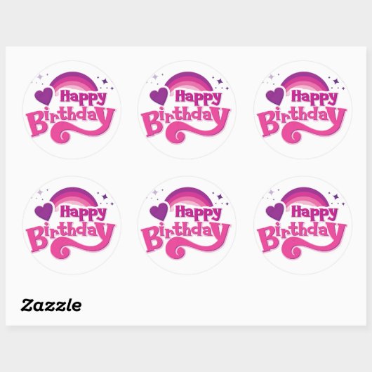Happy Birthday Rainbow Heart Round Sticker  (Vel)