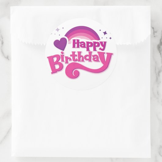 Happy Birthday Rainbow Heart Round Sticker  (Tas)