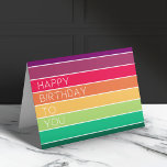 Happy Birthday | Rainbow Modern Stripe LGBT Fun Kaart<br><div class="desc">Helder, verheven inspirerend citaat "Happy Birthday to you" met moderne typografie. Een prachtig collectie met een regenboogvormig design met gedurfde gestreepte kleuren van paars, roze, oranje, geel, groen en blauw, geïnspireerd door hoop en liefde. Een deel van ons collectie van het regenboogontwerp dat een assortiment producten bevat! | Verband houdende...</div>