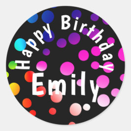 Happy Birthday Rainbow-Stippen met naam Ronde Sticker