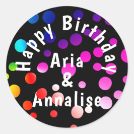 Happy Birthday Rainbow-Stippen op zwart Ronde Sticker