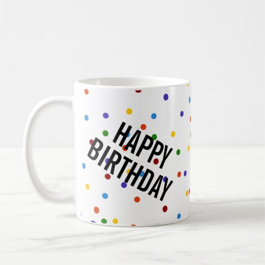 Happy Birthday Rainbow Stippen Pattern White Koffiemok (Links)