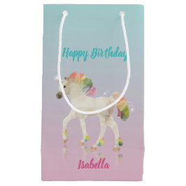 Happy Birthday Rainbow Unicorn Naam Small Gift Bag Klein Cadeauzakje