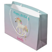 Happy Birthday Rainbow Unicorn Name Large Gift Bag Groot Cadeauzakje (Achterkant Gekanteld)