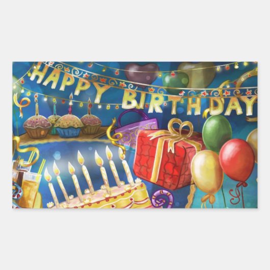 Happy Birthday Rechthoekige Sticker (Voorkant)