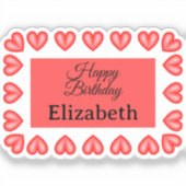 Happy Birthday Rectangle hart lijst aangepaste naa Sticker (Voorkant)