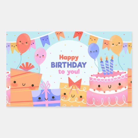 Happy Birthday Rectangular Sticker (Voorkant)