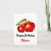 Happy Birthday Red Apple Waterverf Kaart (Voorkant)