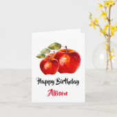 Happy Birthday Red Apple Waterverf Kaart (Gele Bloem)