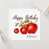 Happy Birthday Red Apple Waterverf Kaart (Voorkant / Achterkant in situ)