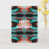 Happy Birthday Red Aqua Black Glas in lood Kaart (Gele Bloem)