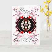 Happy Birthday Red Black White — Abstracte ventila Kaart (Gele Bloem)