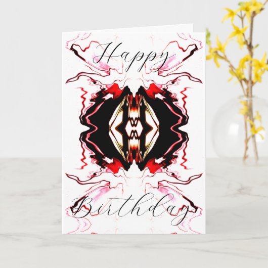 Happy Birthday Red Black White — Abstracte ventila Kaart (Gele Bloem)