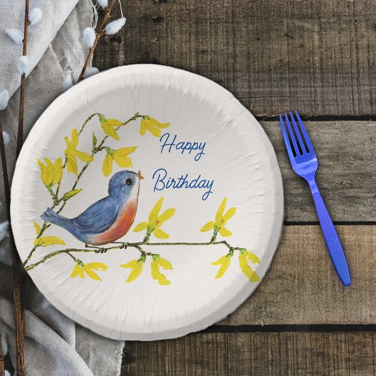 Happy Birthday Red Blue Bird Branch  Flowers Papieren Kommen