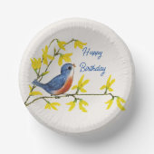 Happy Birthday Red Blue Bird Branch  Flowers Papieren Kommen (Voorkant)