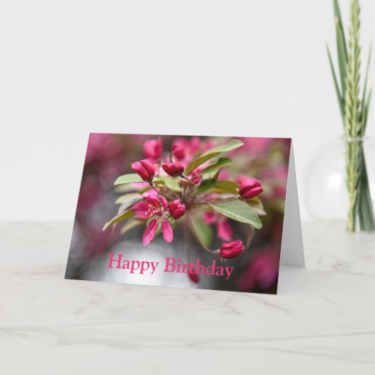 Happy Birthday Red Crab Apple Flowers Kaart (Voorkant)