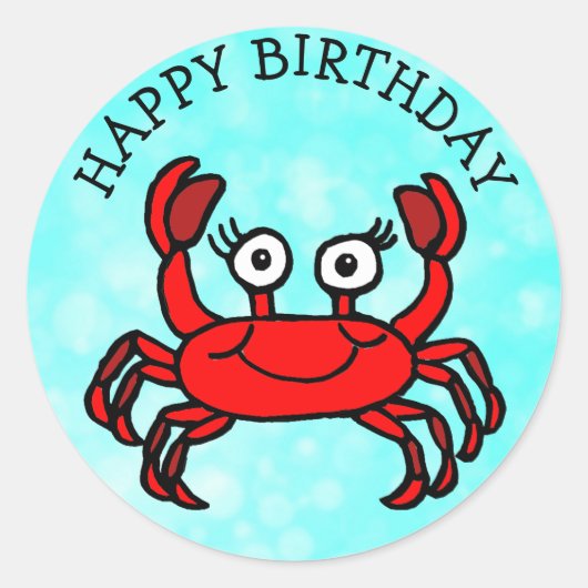 Happy Birthday Red Crab Onder het Zee Ronde Sticker (Voorkant)