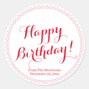 Happy Birthday red de naam van het douanemanuscrip Ronde Sticker