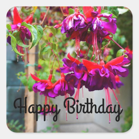 Happy Birthday Red en Paarse Fuchsia #1 Stickers (Voorkant)