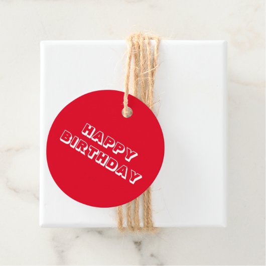Happy Birthday red en white modern bold Bedankjes Labels (In situ)