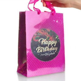 Happy Birthday Red Floral Gold Script Paars Light Ronde Sticker