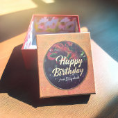 Happy Birthday Red Floral Gold Script Paars Light Ronde Sticker
