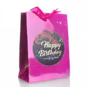 Happy Birthday Red Floral Gold Script Paars Light Ronde Sticker