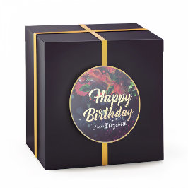 Happy Birthday Red Floral Gold Script Paars Light Ronde Sticker