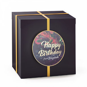 Happy Birthday Red Floral Gold Script Paars Light Ronde Sticker