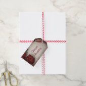 Happy Birthday Red Floral met pen en papier Cadeaulabel (Met Touw)