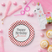Happy Birthday Red Gingham Check Picnic Party Papieren Bordje (Feest)