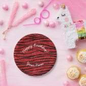 Happy Birthday red glitter zebra stripes Papieren Bordje (Feest)