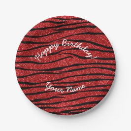 Happy Birthday red glitter zebra stripes Papieren Bordje