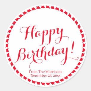 Happy Birthday red harten aangepaste scriptnaam  Ronde Sticker